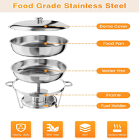 Garvee 6 Pack 5QT Round Chafing Dishes with Lid Holder, Spoon & Tweezers for Buffet, Parties, Weddings, Events, Banquet, Silver