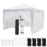 Garvee Heavy Duty Waterproof 10x10FT Pop Up Canopy Tent – Portable Outdoor Gazebo with 4 Sidewalls, Roll-Up Windows, Stakes, Ropes, Storage Bag – Event Shelter for Backyard, Parties, White, With Side Curtains - White