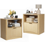 Garvee Nightstand Set of 2, 22.8" Wide Fluted Nightstand with Drawer and Storage, Mid Century Modern Nightstand, Fluted Nightstand for Bedroom Sofa Office