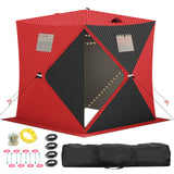 Garvee Insulated Pop-Up Ice Fishing Shelter – 2-3 Person Portable Winter Tent with Windows, Zippered Door, Integrated Light Strip, Carry Bag, Anchors & Wind Rope – Durable Ice Shanty for Outdoor Ice - Red