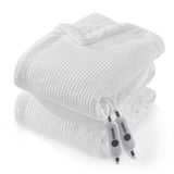 Garvee Heated Blanket Queen Size with Dual Control, Waffle Electric Blankets with ETL Certified, Soft Flannel Heating Blanket, 4 Heating Levels, 10 Hours Auto Off, White, Queen 84" x 90" - White