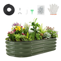 Garvee Jardinières de jardin ovales galvanisées 6x3x1 pieds, grande jardinière surélevée pour patio et jardin, acier durable, assemblage facile, bord en caoutchouc sécurisé, vert foncé