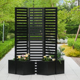 Garvee 3-Panel Privacy Fence Screen with Planter Boxes, Outdoor Metal Room Divider for Patio & Yard, Freestanding Garden Partitions with 4 Self-Draining Raised Garden Beds for Deck or Backyard,51x70x31 Inch