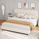 Garvee King Size Bed Frame with Upholstered Headboard,Platform Bed Frame with  Adjustable Headboard, Strong Wood Slat Support/No Box Spring Needed/Noise Free