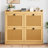 Garvee Shoe Storage Cabinet with 4 Flip Drawers, Wood Shoe Cabinet with Rattan Doors and Adjustable Shelves- Freestanding Shoe Organizer for Entryway, Hallway