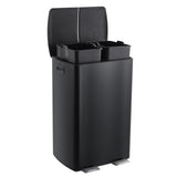 Garvee Dual Compartment Kitchen Trash Can 16 Gallon (60L) – Stainless Steel – Soft-Close Lids, Pedals, Removable Plastic Buckets – Recycling & Garbage Bin Combo – Indoor Bin – Black - Stainless Steel Color
