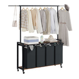 Garvee Laundry Sorter Cart with Hanging Rack & Utility Shelf | 2/3/4-Section Rolling Laundry Hamper with Lockable Wheels | Heavy-Duty Laundry Basket Organizer for Laundry Room, Bedroom, Bathroom | Black