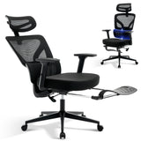 Garvee Office Chair Ergonomic Desk Chair - Home Mesh Chair with Adjustable Footrest Lumbar Support, High-Back Computer Gaming Chair with Headrest 3D Armrests, Rolling Swivel Task Chairs for Home, Office - Black
