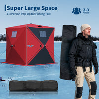 Garvee Insulated Pop-Up Ice Fishing Shelter – 2-3 Person Portable Winter Tent with Windows, Zippered Door, Integrated Light Strip, Carry Bag, Anchors & Wind Rope – Durable Ice Shanty for Outdoor Ice