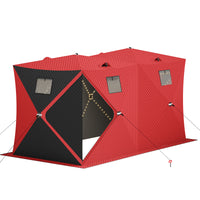 Garvee Insulated Pop-Up Ice Fishing Tent – 5-7 Person Spacious Shelter with Double Zippered Doors, 2x49ft LED Light Strips, Windproof, Easy Setup, Carry Bag, Anchors, Battery Packs – Red + 2 Side Black