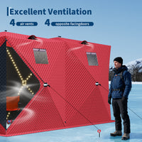 Garvee Pop Up Ice Fishing Shelter Tent with 49ft LED Light Strip, Windproof Portable Hub Design, Fits 5-7 People, 69 sq ft Fishable Area, Red