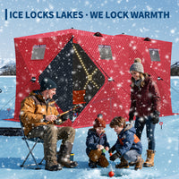 Garvee Pop Up Ice Fishing Shelter Tent with 49ft LED Light Strip, Windproof Portable Hub Design, Fits 5-7 People, 69 sq ft Fishable Area, Red