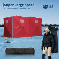 Garvee Pop Up Ice Fishing Shelter Tent with 49ft LED Light Strip, Windproof Portable Hub Design, Fits 5-7 People, 69 sq ft Fishable Area, Red