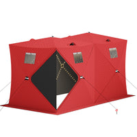 Garvee Pop Up Ice Fishing Shelter Tent with 49ft LED Light Strip, Windproof Portable Hub Design, Fits 5-7 People, 69 sq ft Fishable Area, Red
