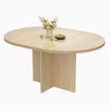 Garvee 43.3''-59'' Extendable Dining Table for 4-6, Round to Oval Kitchen Table with Hidden Storage & Sturdy Cross Base, Modern Dinner Table for Dining Room Living Room, Removable Leaves, Natural Wood