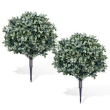 Garvee 2 Pack Artificial Topiary Ball Trees with Ground Spike, 25"H UV Resistant Faux Greenery Shrubs, Fake Evergreen Plant for Front Porch Garden