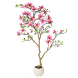 Garvee 6FT Realistic Artificial Magnolia Tree | Real Touch Silk Leaves & Soft Pink Blooms, No-Maintenance Indoor/Outdoor Faux Floor Plant for Home, Office, Living Room Decor