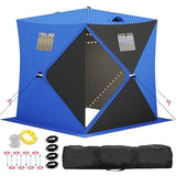 Garvee Insulated Pop-Up Ice Fishing Tent – 3-4 Person Shelter with 49ft LED Light Strip, Windproof, Easy Setup, Windows, Zippered Door, Carry Bag, Anchors, Battery Box – Blue + 2 Side Black, 70.8x70.8 - Blue & Black