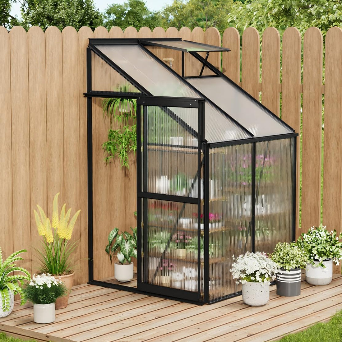 Garvee 4 x 4 Ft Polycarbonate Greenhouse with Aluminum Frame for Outside Use, Black Oxide
