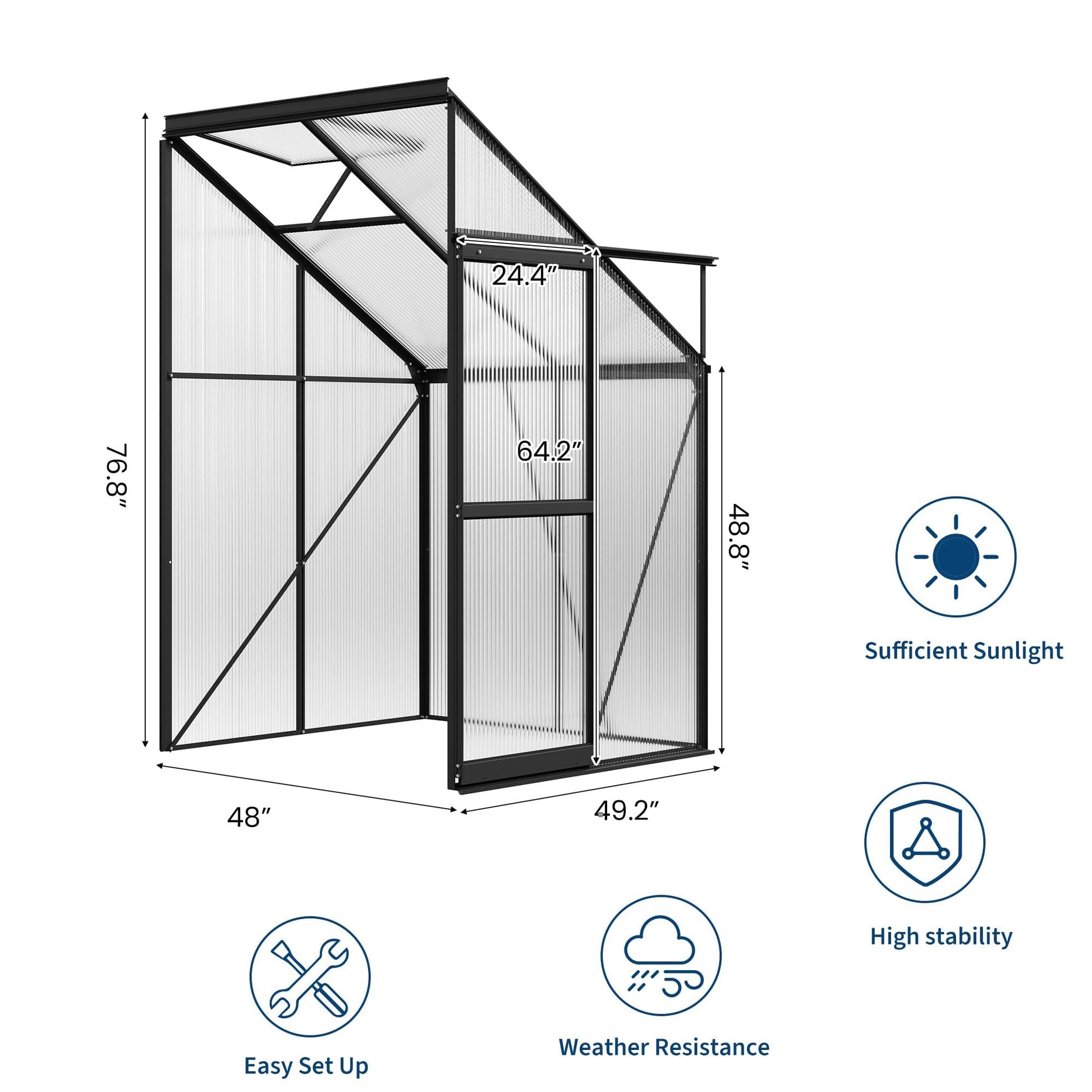 Garvee 4 x 4 Ft Polycarbonate Greenhouse with Aluminum Frame for Outside Use, Black Oxide