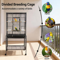 Garvee Spacious Metal Bird Cage with Wheels for Budgies, Canaries, Cockatiels – 4 Feeding Bowls, Wooden Perch, Removable Easy-Clean Tray – Indoor/Outdoor Aviary, Black, 135x64x42.3cm