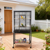 Garvee Spacious Metal Bird Cage with Wheels for Budgies, Canaries, Cockatiels – 4 Feeding Bowls, Wooden Perch, Removable Easy-Clean Tray – Indoor/Outdoor Aviary, Black, 135x64x42.3cm