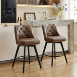 Garvee Counter Height Bar Stools Set of 2, Modern Swivel Bar Stools with Back and Wood Legs, 26" H, Leather Brown for Kitchen Island Home Bar - Leather Brown