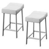 Garvee Modern Backless Bar Stools 61cm Curved Padded PU Leather Seat Metal Frame Footrest Kitchen Bar Dining Room Black - Blanco + Blanco