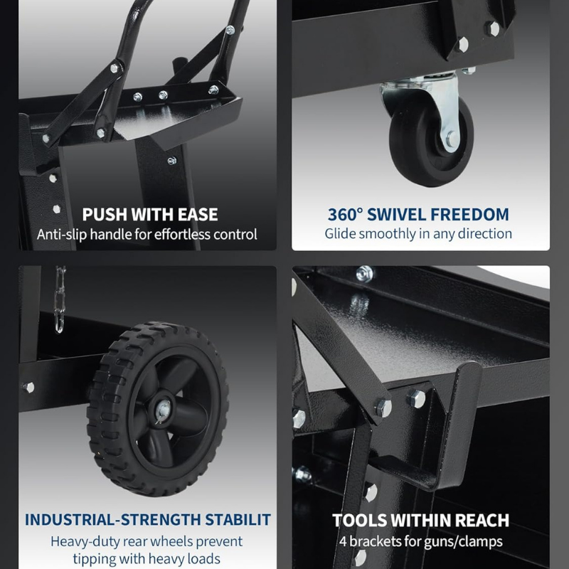 Garvee 3 Tier Welding Cart Heavy Duty Welder Cart With 360° Swivel Wheels And Tank Storage Chains For TIG ARC MMA Plasma Cutter Welding Machine Black