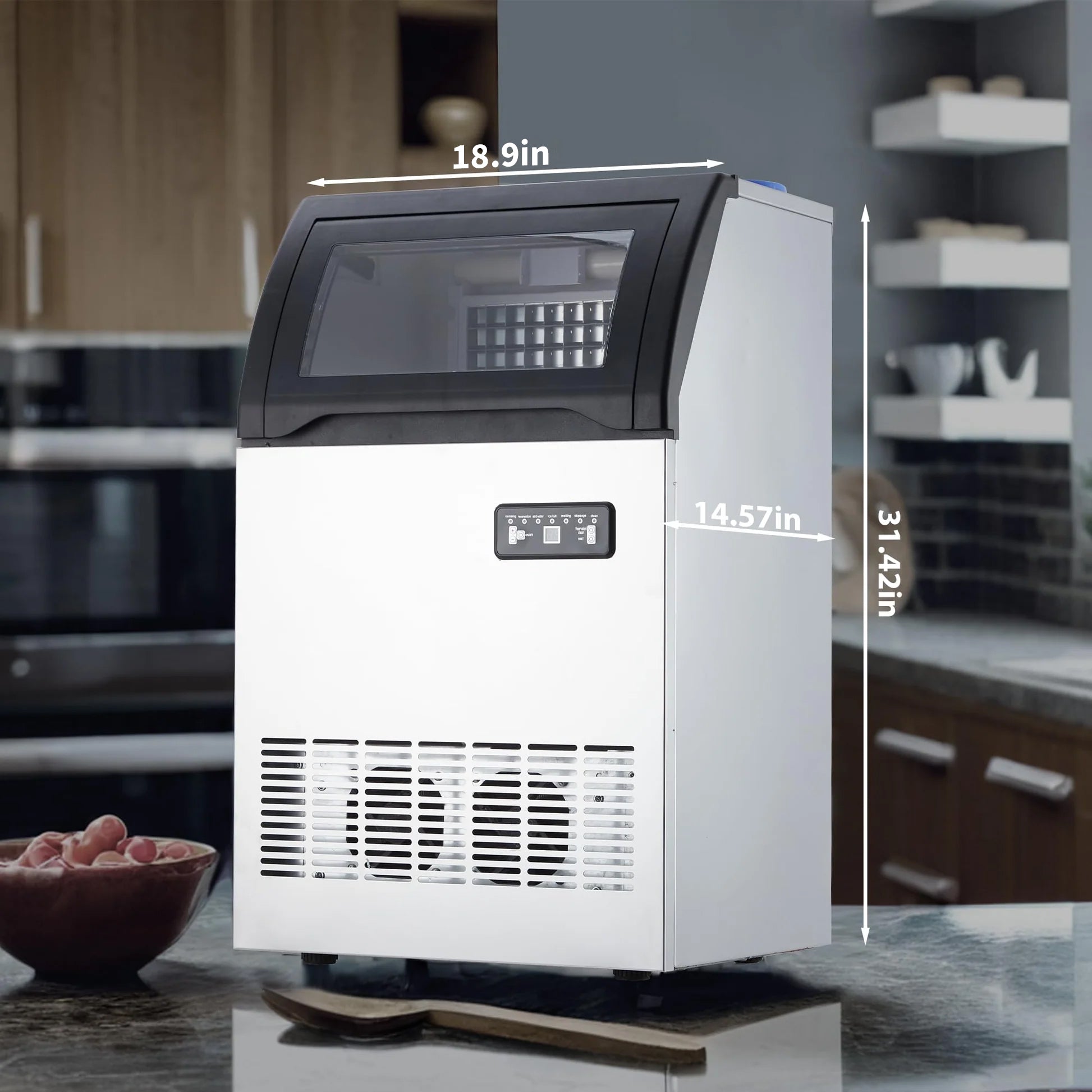 Garvee High-Efficiency Commercial Ice Maker Machine – 100lbs/24H, 33lbs Storage, Stainless Steel, Under Counter, Self-Cleaning, Dual Water Inlet, LED, Fast 45pcs Clear Ice, for Bar, Restaurant, Office, Silver Black
