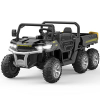 Garvee Camion benne électrique 24 V pour enfants, voiturette 2 places avec télécommande parentale, 4 roues motrices 6 roues, benne de style UTV, musique Bluetooth, noir