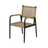 Garvee Wicker Patio Chairs Set of 2, Outdoor Chairs Balcony Seats with Metal Frame and Square Rattan Design for Balcony, Backyard, Poolside - Black Powder + Brown Rattan