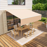 Garvee 10'x8' Manual Retractable Awning Waterproof Sun Shade Heavy Duty Aluminum Frame 280g Polyester Fabric Adjustable Roll Out for Deck Porch - Khaki