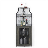 Garvee Corner Wine Bar Rack Cabinet with Detachable Wine Rack, Bar Cabinet with Glass Holder and Mesh Door, Liquor Coffe Bar Cabinet with Adjustable Shelves, Dark Wood - Dark Wood