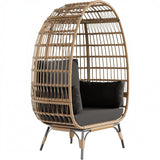 Garvee Wicker Egg Chair Outdoor - Oversized Lounge with Cushions, Metal Frame, Rattan, Cozy & Durable, Black, Patio & Balcony - Black