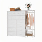 Garvee 16 Drawers Dresser with Clothes Rack, Freestanding Closet Organizer for Hanging Clothes, Tall Fabric Chests with Wardrobe Clothing Rack, 2 Storage Shelves for Bedroom Living Room, White - White