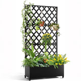 Garvee Outdoor Metal Privacy Screen with Planter Box & Trellis – 72" x 47" Mobile Galvanized Steel Privacy Planter, Decorative Freestanding Garden Panel for Climbing Plants, Patio, or Balcony – Black, Wheeled - Diagonal Check - Black - With Wheels