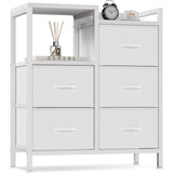 Garvee 5 Drawer Mobile File Cabinet with Open Storage Shelf, Rolling Printer Stand and Fabric Lateral Filing Cabinet for Home Office, Fits A4 or Letter Size Files, White