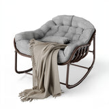 Garvee Oversized Wicker Patio Papasan Rocking Chair – Comfortable Cushioned Seat – Sturdy Metal Frame, Rattan Egg Design – For Indoor/Outdoor Use, Porch, Garden, Balcony – Brown Powder Coating + Brown Rattan + Dark Gray Cloth - Brown Powder Coating + Brown Rattan + Dark Gray Cloth
