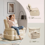 Garvee PU Leather Manual Recliner Dining Chair - 360° Swivel Rocker Lounge Chair with Side Pocket, Modern Single Sofa Seat for Living Room or Bedroom, Comfortable Home Theater Seating - M01 Beige - M01 Beige