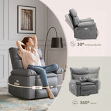 Garvee Modern PU Leather Swivel Rocker Recliner Chair - Manual Lounge Sofa with 360° Rotation and Side Pocket, Wide Comfortable Dining Chair for Living Room, Bedroom, Home Theater - FN45 Grey - M01 Beige