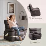Garvee Modern PU Leather Swivel Rocker Recliner Chair - Manual Reclining Single Dining Chair with 360° Rotation, Wide Lounge Sofa with Side Pocket for Living Room, Bedroom, or Home Theater - 2# Brown - M01 Beige