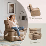Garvee PU Leather Manual Recliner Dining Chair - 360° Swivel Rocker Lounge Chair with Side Pocket, Wide Modern Single Sofa Seat for Living Room, Bedroom, or Home Theater - FN-47 Khaki - M01 Beige