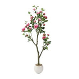 Garvee Artificial Rose Tree 150 cm Pink Red with Pot, Realistic Fabric & Plastic Roses, Indoor Wedding Decoration - Fuchsia
