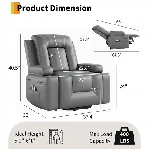 Garvee Power Lift Recliner Chair - Heat and Massage, Adjustable Back and Legs, PU Leather Electric Lift Chair Designed for Mobility Aid Elderly Relaxation, Grey