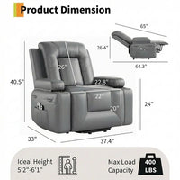 Garvee Power Lift Recliner Chair - Heat and Massage, Adjustable Back and Legs, PU Leather Electric Lift Chair Designed for Mobility Aid Elderly Relaxation, Grey