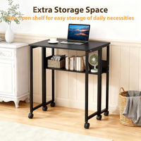 Garvee Folding Desk Small Rolling Desk with Storage Shelf for Home Office and Study, 24.8 Inch, Black, Space-Saving Foldable Computer Table