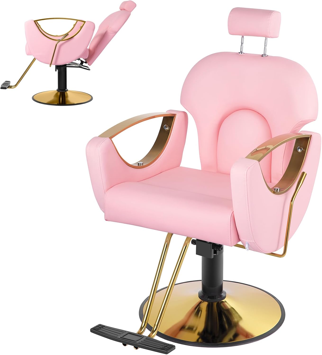 Garvee Hydraulic Reclining Salon Chair for Entryway – 360° Swivel, Adjustable Height, Heavy Duty PU Leather, Comfortable & Easy to Clean, Stable Base, Perfect for Home, Spa, Barbershop Storage – Pink