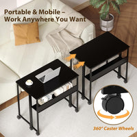 Garvee Folding Desk Small Rolling Desk with Storage Shelf for Home Office and Study, 24.8 Inch, Black, Space-Saving Foldable Computer Table