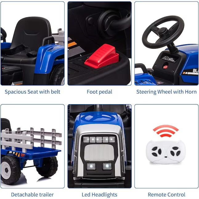 Garvee Ride - P Series: 12V Electric Tractor & Trailer for Kids, 3-6 Yrs - With RC - Blue / 25W